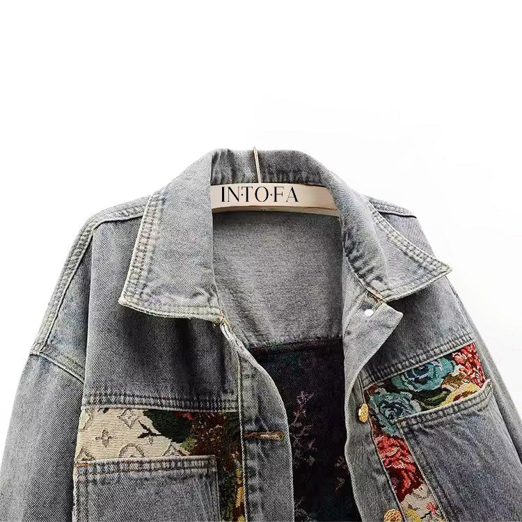 Céleste Bouchard Floral Denim Jacket - Intofa