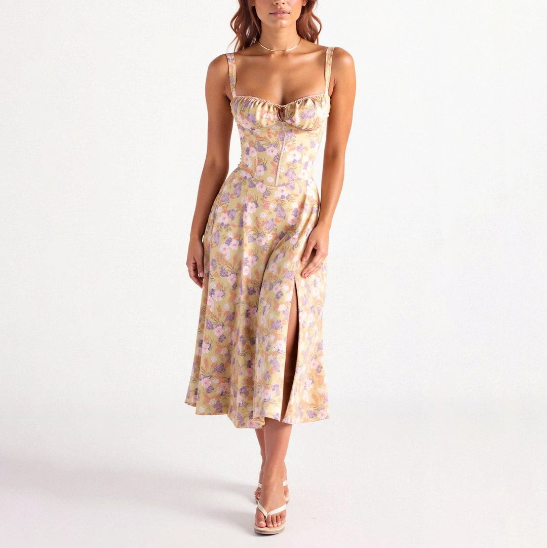 Chloé Rousseau Floral Bustier Dress with Slit - Intofa