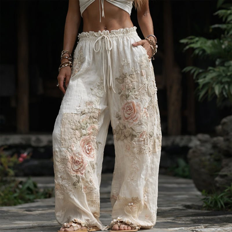 Chloé Rousseau Floral Embroidered Wide - Leg Pants - Intofa