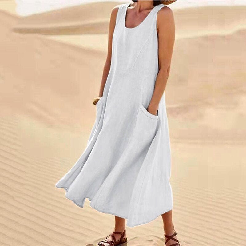 Chloé Rousseau Linen Maxi Dress with Pockets - Intofa