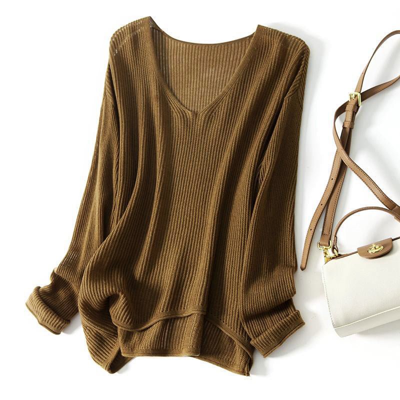 Chloé Rousseau Ribbed V - Neck Oversized Sweater - Intofa