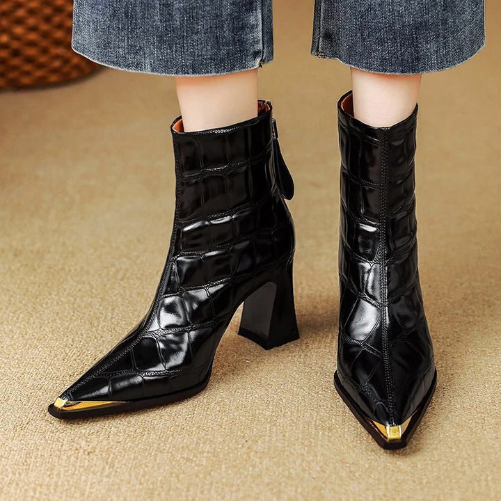 Delvienne Croc Embossed Leather Boots - Intofa