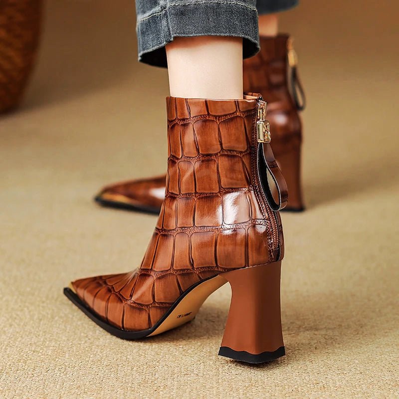 Delvienne Croc Embossed Leather Boots - Intofa