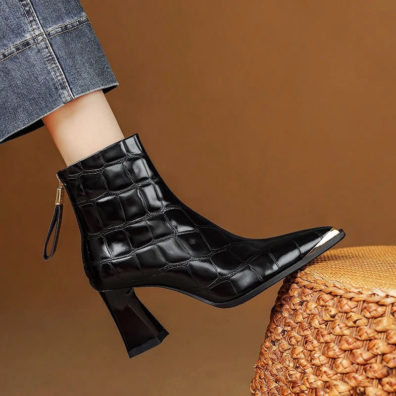 Delvienne Croc Embossed Leather Boots - Intofa