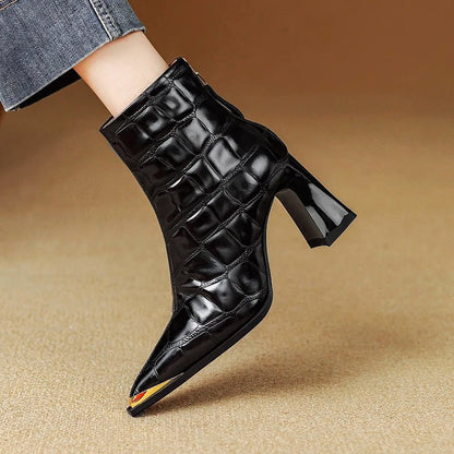 Delvienne Croc Embossed Leather Boots - Intofa