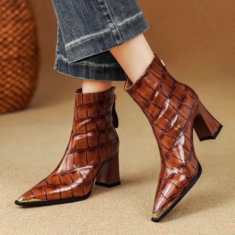 Delvienne Croc Embossed Leather Boots - Intofa