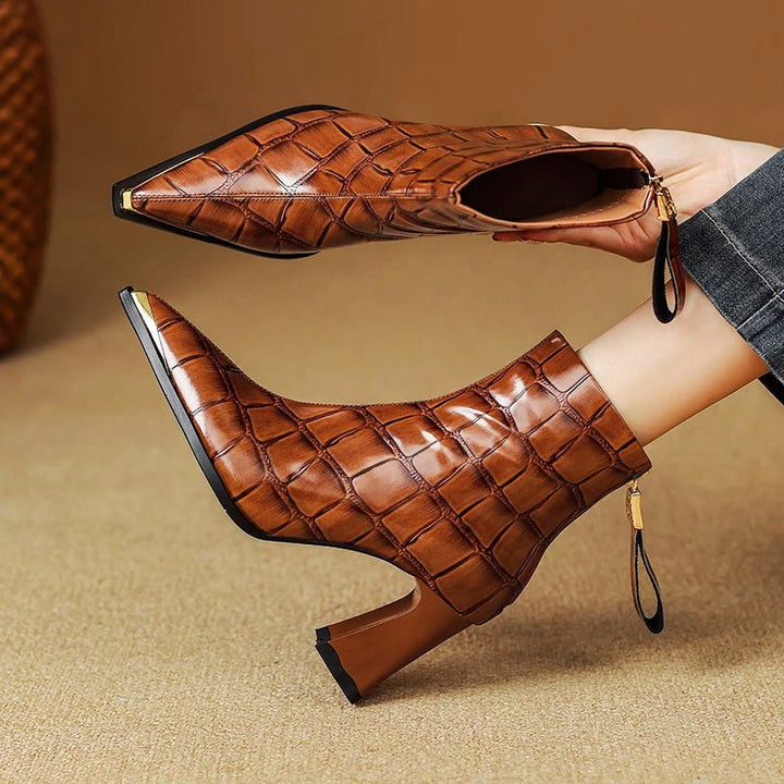 Delvienne Croc Embossed Leather Boots - Intofa