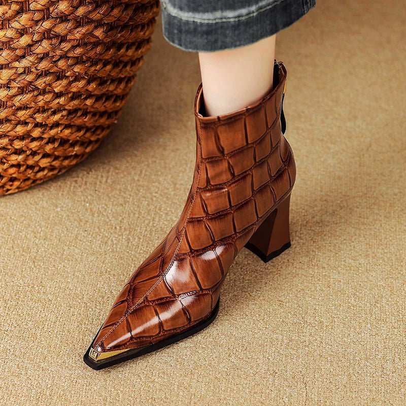 Delvienne Croc Embossed Leather Boots - Intofa