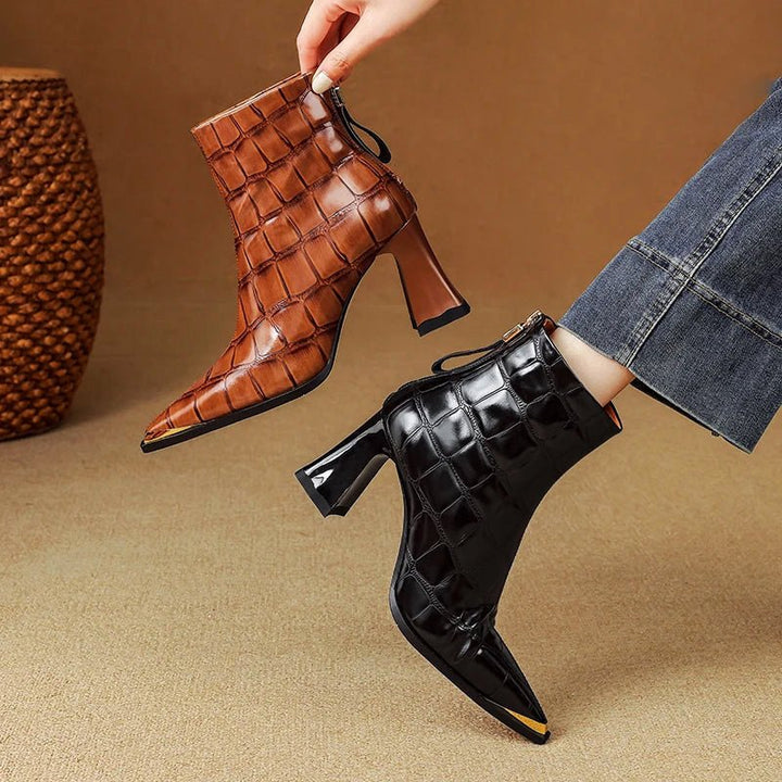 Delvienne Croc Embossed Leather Boots - Intofa