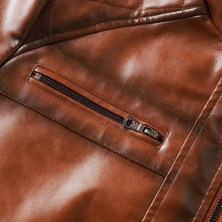 Retro Brown Slim Fit Leather Jacket - Intofa