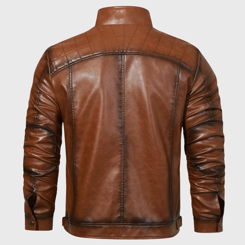 Retro Brown Slim Fit Leather Jacket - Intofa
