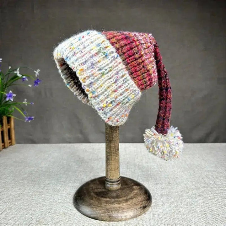 Soft Colorblock Knit Pom - Tail Elf Beanie - Intofa