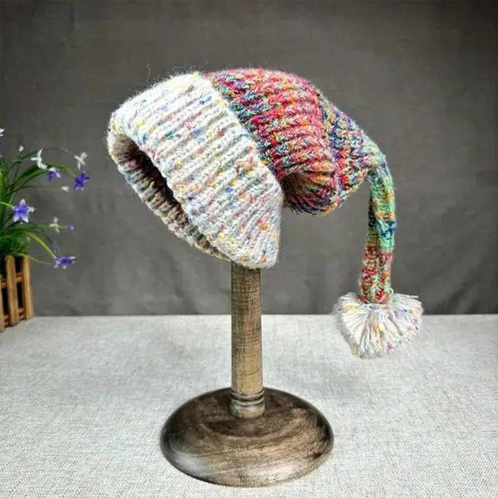 Soft Colorblock Knit Pom - Tail Elf Beanie - Intofa