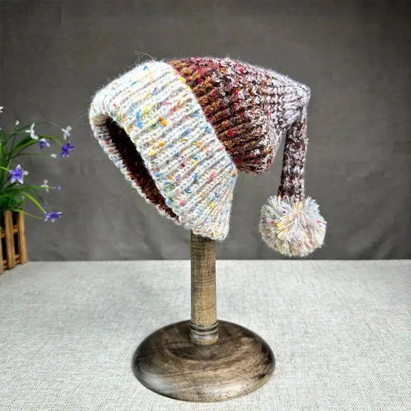 Soft Colorblock Knit Pom - Tail Elf Beanie - Intofa