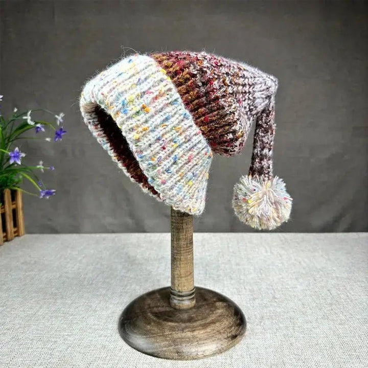 Soft Colorblock Knit Pom - Tail Elf Beanie - Intofa