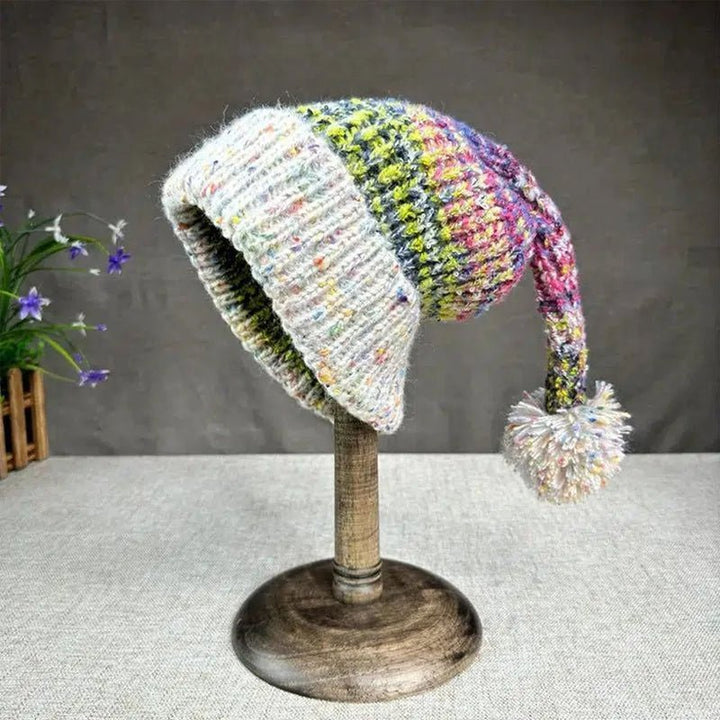 Soft Colorblock Knit Pom - Tail Elf Beanie - Intofa