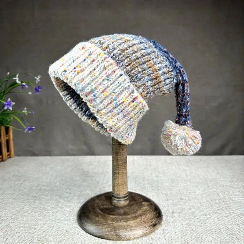 Soft Colorblock Knit Pom - Tail Elf Beanie - Intofa