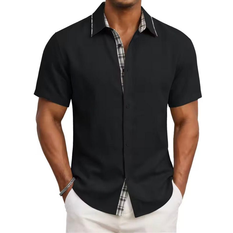 Victor Duval Short Sleeve Shirt with Plaid Trim - Intofa