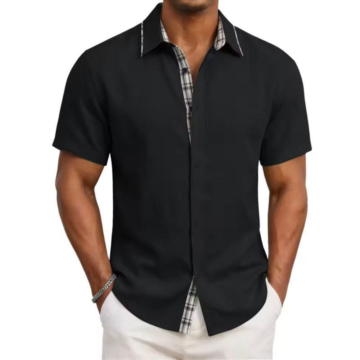 Victor Duval Short Sleeve Shirt with Plaid Trim - Intofa
