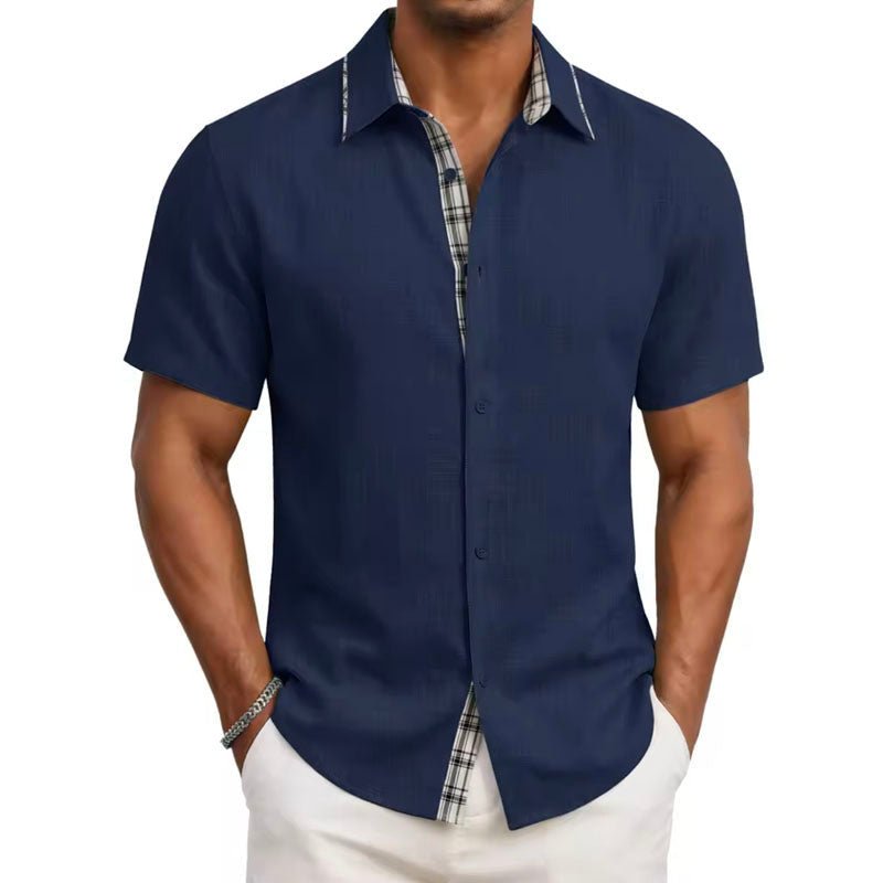 Victor Duval Short Sleeve Shirt with Plaid Trim - Intofa