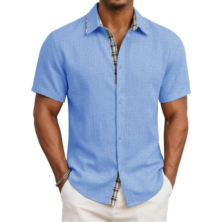 Victor Duval Short Sleeve Shirt with Plaid Trim - Intofa