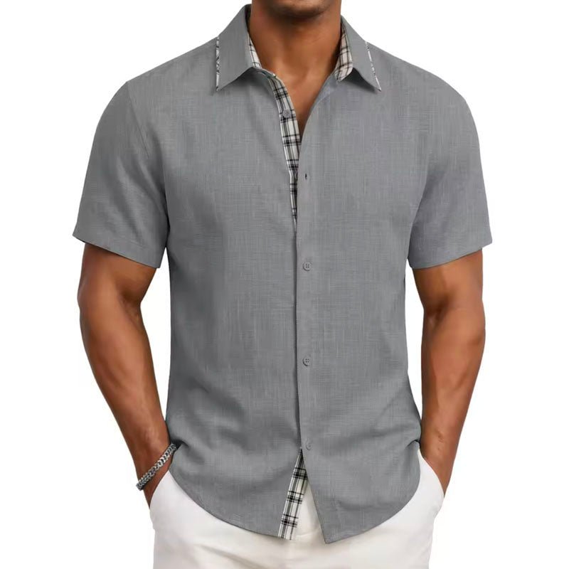 Victor Duval Short Sleeve Shirt with Plaid Trim - Intofa