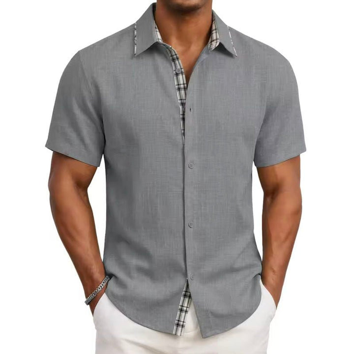 Victor Duval Short Sleeve Shirt with Plaid Trim - Intofa