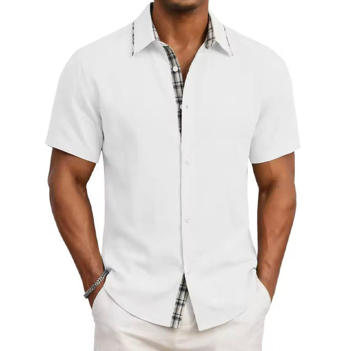Victor Duval Short Sleeve Shirt with Plaid Trim - Intofa