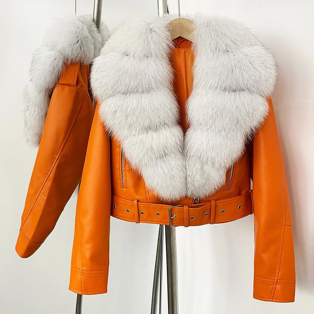Vionne Faux Leather Fur Collar Jacket - Intofa