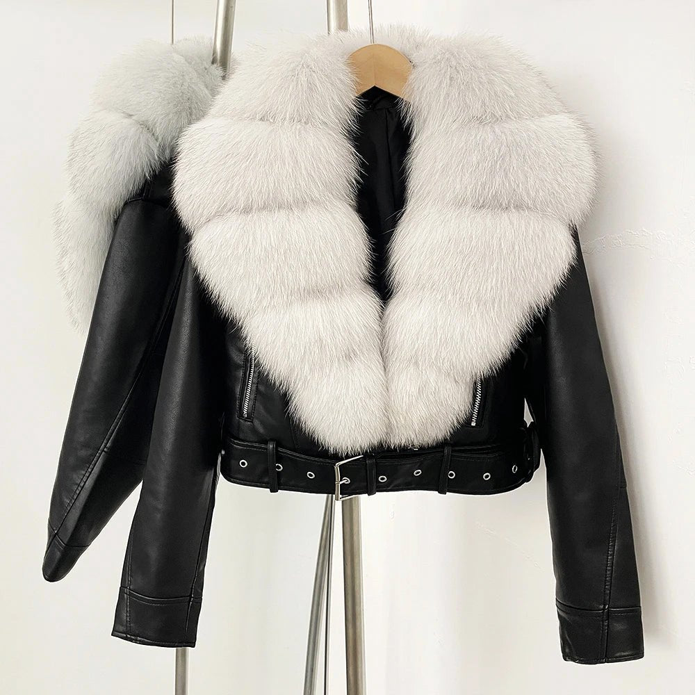 Vionne Faux Leather Fur Collar Jacket - Intofa