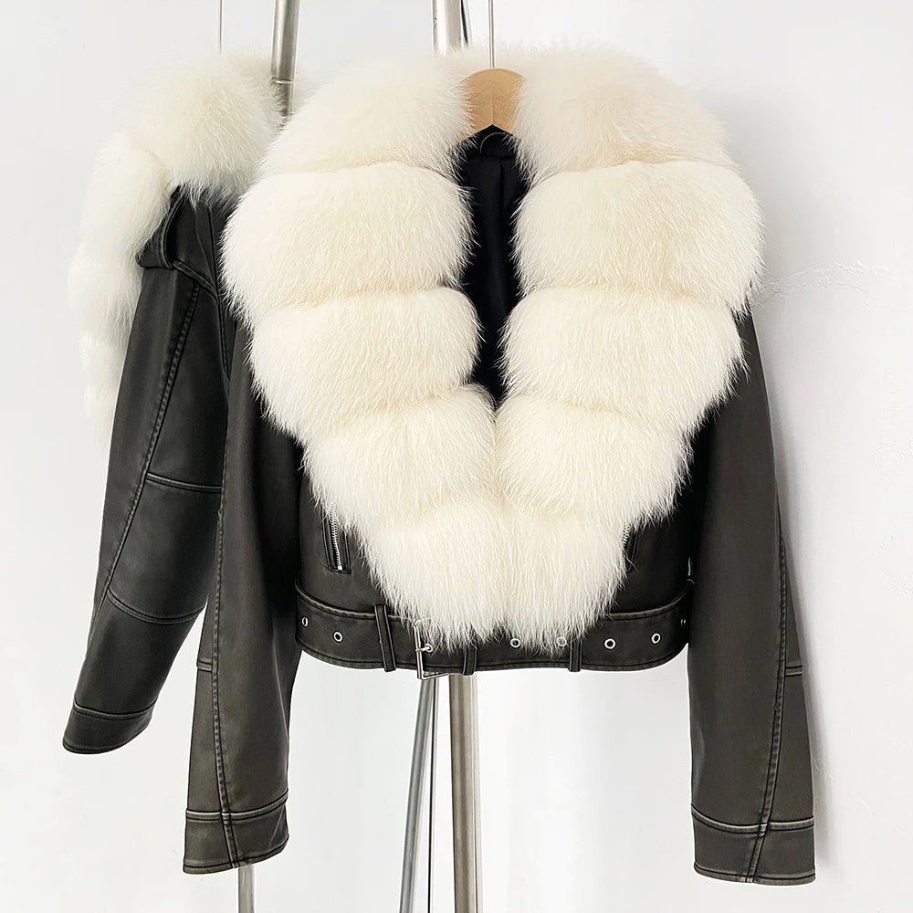 Vionne Faux Leather Fur Collar Jacket - Intofa