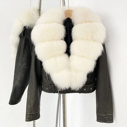 Vionne Faux Leather Fur Collar Jacket - Intofa