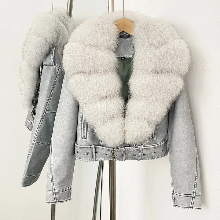 Vionne Faux Leather Fur Collar Jacket - Intofa