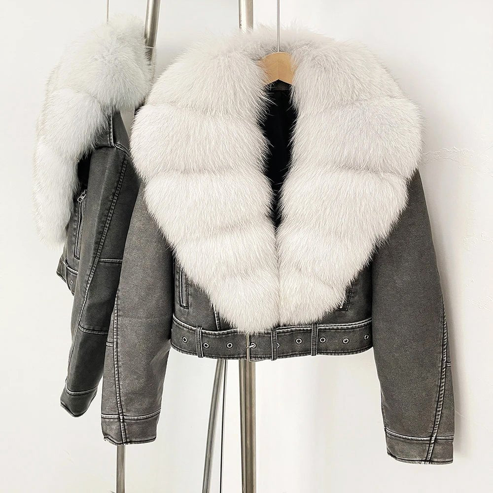 Vionne Faux Leather Fur Collar Jacket - Intofa