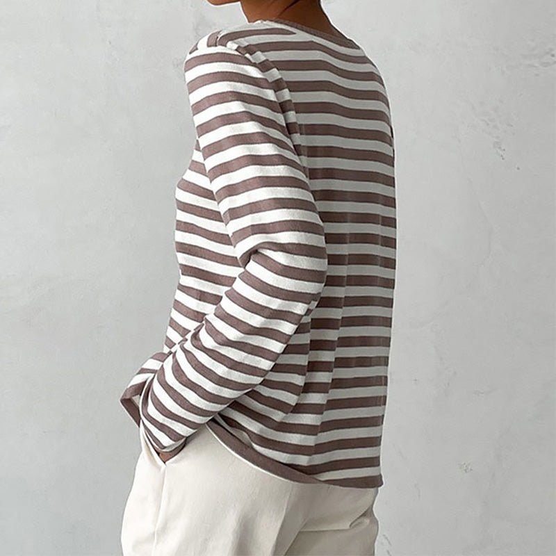 Vivian Prescott Chic Striped Long - Sleeve Shirt - Intofa
