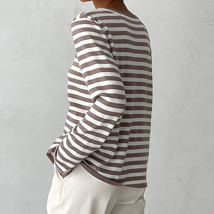 Vivian Prescott Chic Striped Long - Sleeve Shirt - Intofa