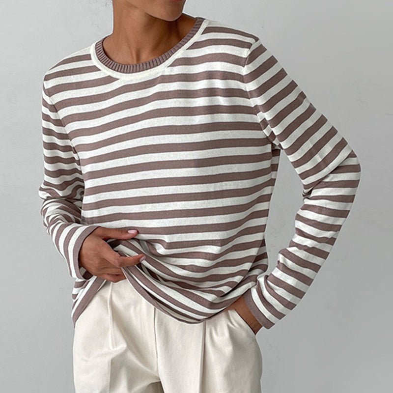 Vivian Prescott Chic Striped Long - Sleeve Shirt - Intofa