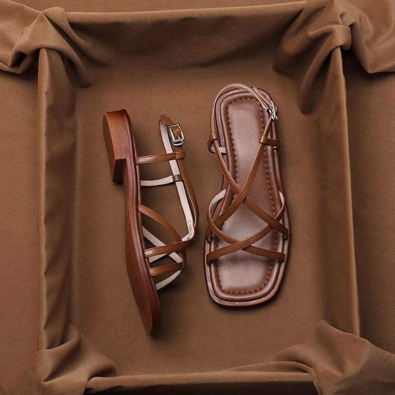 Vivian Prescott Flat Sandals with Cross Strap Design - Intofa