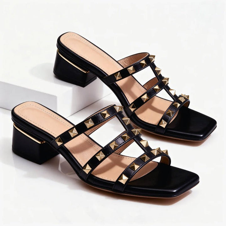 Vivian Prescott Studded Block Heel Sandals - Intofa
