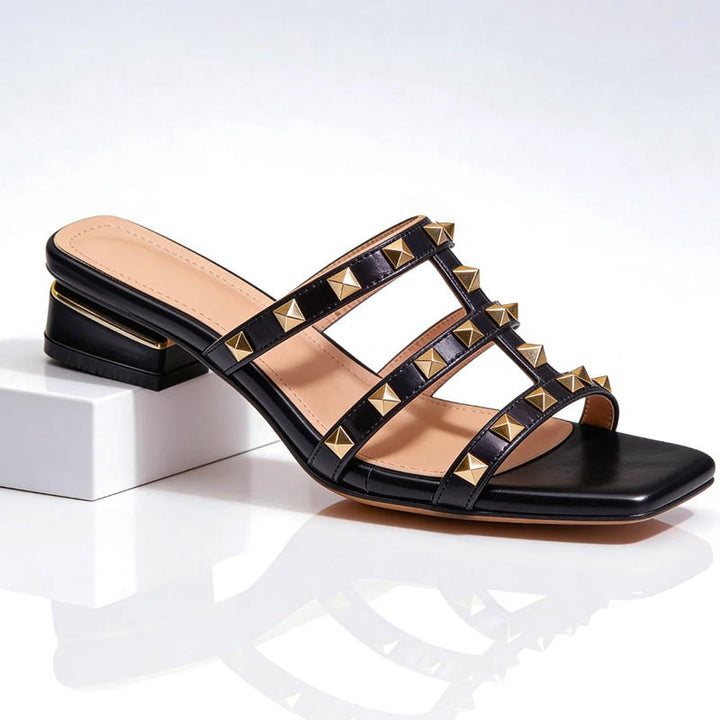 Vivian Prescott Studded Block Heel Sandals - Intofa