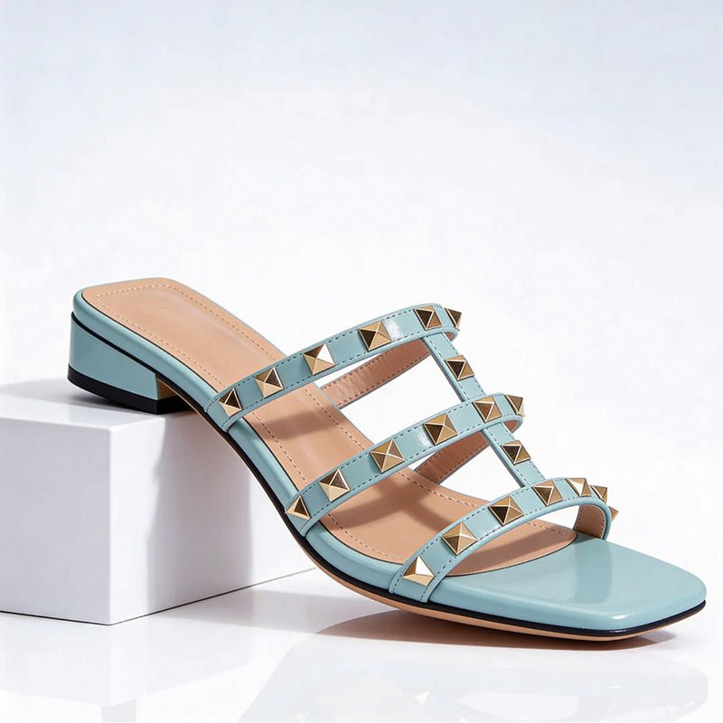 Vivian Prescott Studded Block Heel Sandals - Intofa