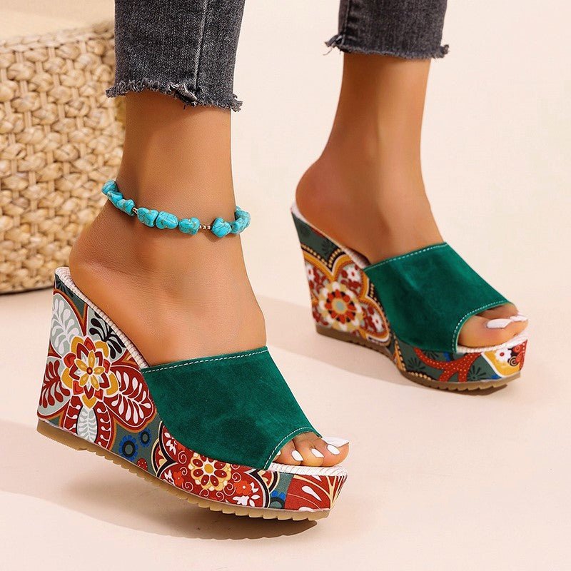 Vivian Prescott Velvet Boho Wedge Sandals - Intofa