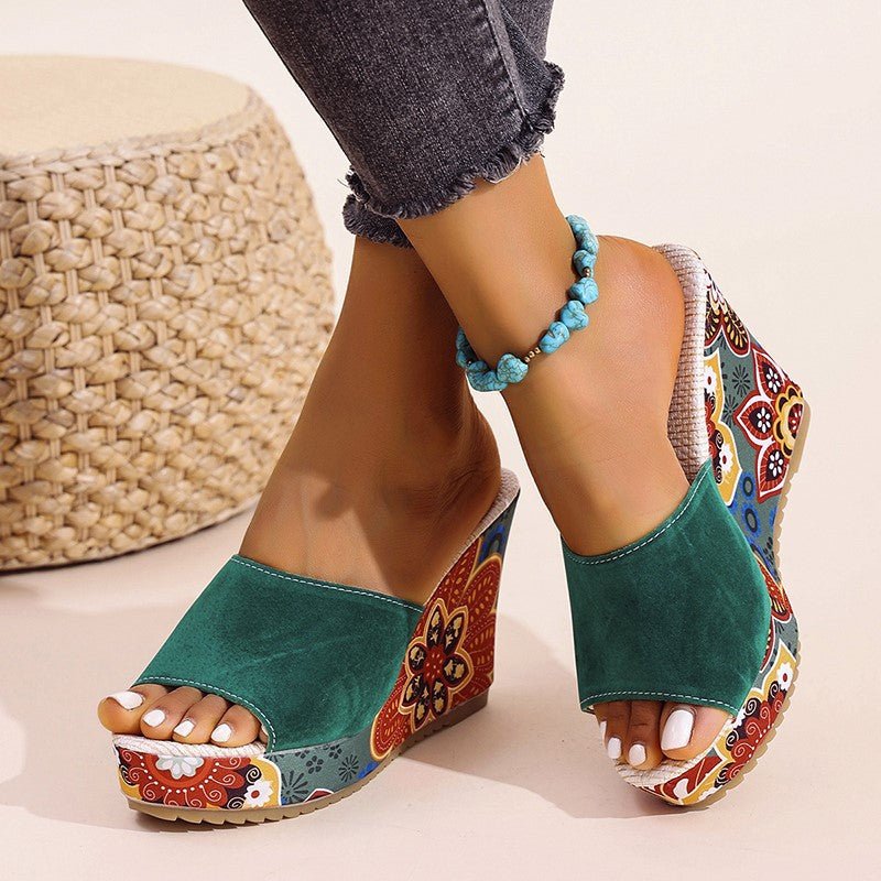 Vivian Prescott Velvet Boho Wedge Sandals - Intofa