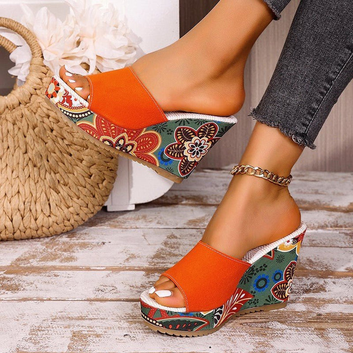 Vivian Prescott Velvet Boho Wedge Sandals - Intofa