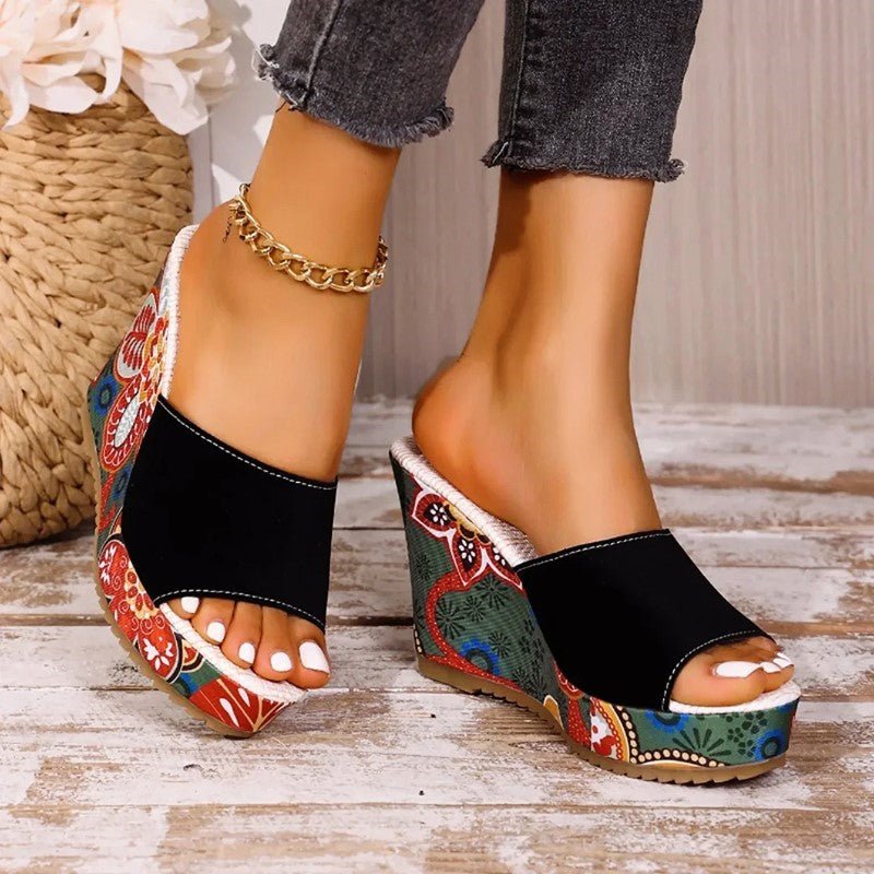 Vivian Prescott Velvet Boho Wedge Sandals - Intofa