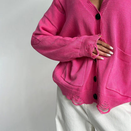 Vivian Prescott Vintage Distressed Cardigan - INTOFA
